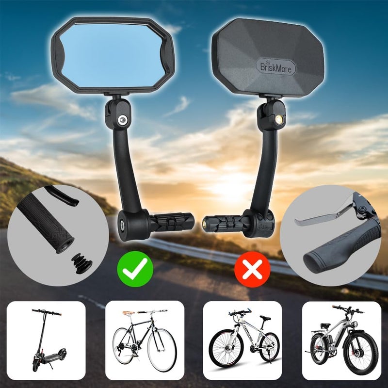 BriskMore Bar End Bike Mirrors, High–Definition Convex Glass Lens for E-Bike Handlebars, Scratch Resistant, Safe Rearview 1 Pair Bicycle Mirror(Right And Left Side) - Image 2